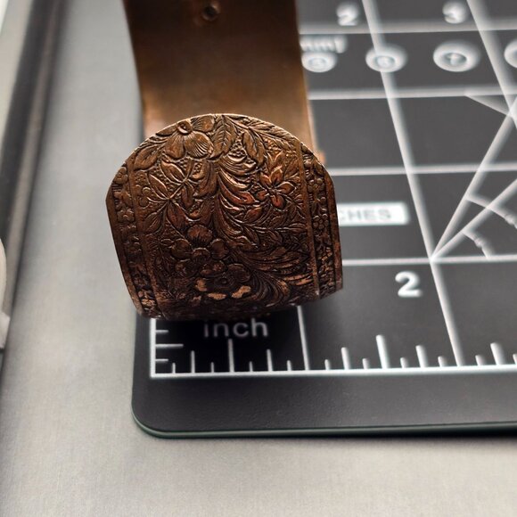 VTG Copper & Faux Turquoise Cuff Bracelet 7" Floral Embossed Design - Picture 10 of 10